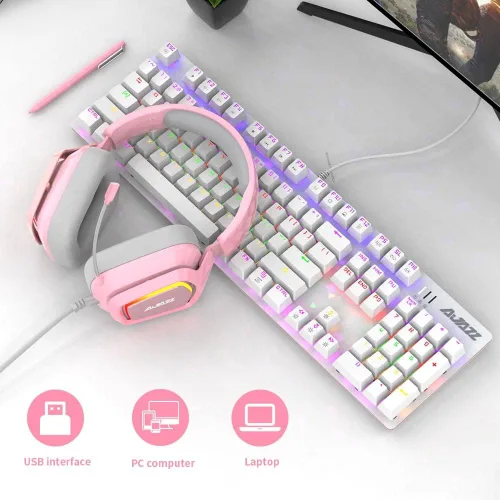 Vista 6 de NACODEX AX368 Auriculares para juegos con cable rosa con micrófono - Sonido envolvente estéreo 7.1 - Control de volumen - Diadema ajustable