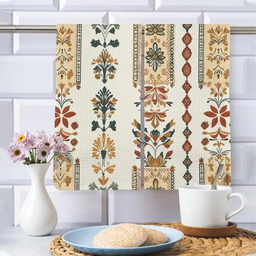 Vista 5 de Retro Boho Style Stripe Tea Towel Absorbent Dish Clothes for Washing Dishes Dish Towels Absorbent Kitchen Hand Towel Hanging Classic Decor Dishcloth