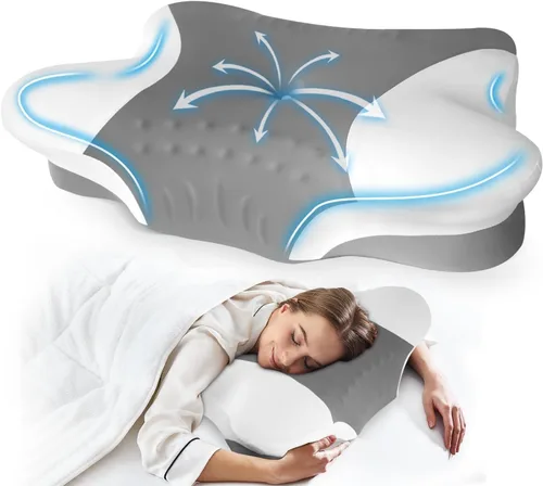 Vista 7 de Almohada cervical para el cuello para dormir de lado, almohadas de espuma viscoelástica, soporte ergonómico para el cuello para aliviar el dolor