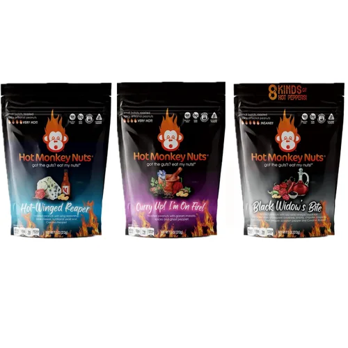Vista 13 de Hot Monkey Nuts Spicy Artisanal Peanuts Hot Winged Reaper - Sabor con condimento de ala de búfalo, queso azul y pimienta Carolina Reaper, bolsa