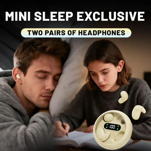 Vista 2 de Dos pares de mini auriculares Bluetooth invisibles, cómodos auriculares inalámbricos para dormir, con micrófono, auriculares impermeables IPX5