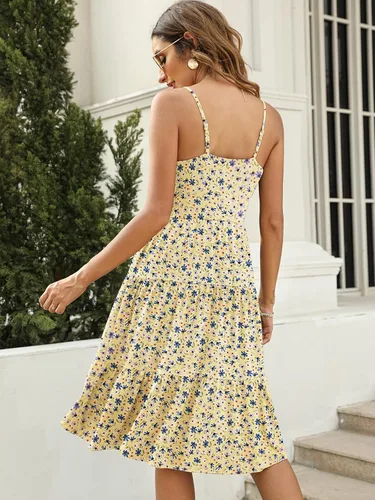 Vista 2 de Berydress Vestidos de verano para mujer, con tirantes delgados, escalonados, vestido midi escalonado, para invitados de boda, con volantes