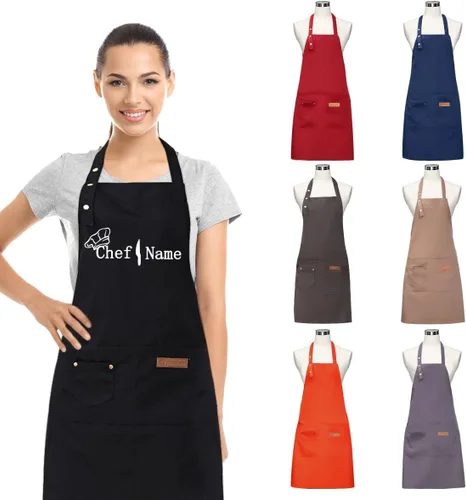 Vista 9 de Ulico Delantal de chef personalizado con nombre bordado, delantales personalizados para hombres y mujeres, delantal personalizado, sombrero