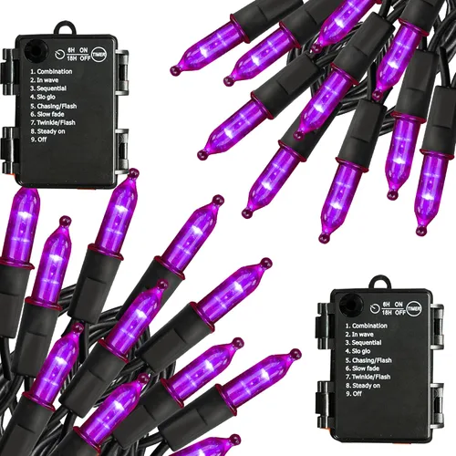 Vista 11 de TW SHINE - Luces de Navidad operadas con batería, paquete de 2, total 100 LED, 32 pies, luces de cadena operadas con batería con 8 modos, luces