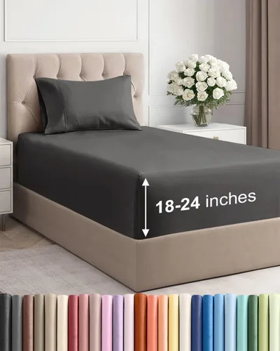 Vista 170 de Sábanas individuales de bolsillo extra profundo, sábanas transpirables y refrescantes de 3 piezas, juego de sábanas de lujo para hotel, suaves, sin