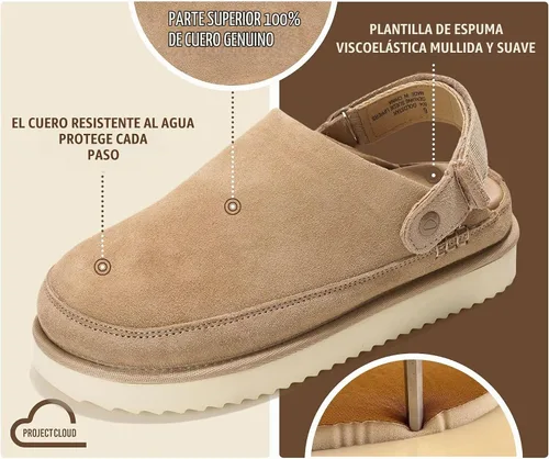 Vista 2 de Project Cloud 100% Genuine Leather Platform Clogs for Women Mules for Women Gamuza de arena