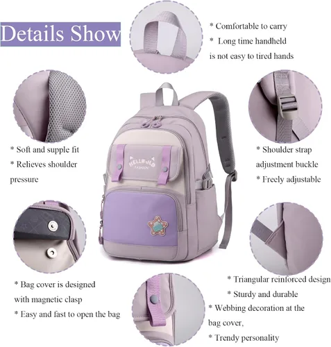 Vista 3 de YJMKOI Mochila Kawaii para niña con bonito colgante de muñeca de peluche, bonita mochila escolar primaria, mochila estética para niñas adolescentes