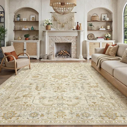 Vista 142 de PureCozy Alfombra de área beige de 2 x 3 pulgadas, lavable, vintage, pequeña, para entrada, cocina, suave, retro, floral, de pelo bajo, tapete