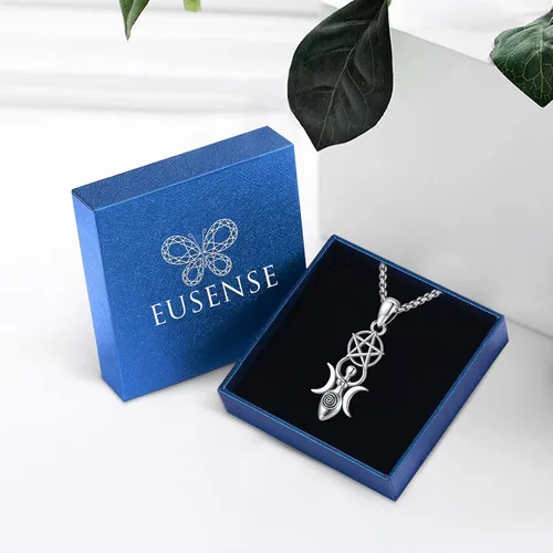 Vista 4 de Eusense Nudo De Bruja Plata 925 Original Brujas Nudo Collar Lilith Hécate Joyería Tetragrammaton Amuleto De Proteccion Triple Luna Diosa Collar