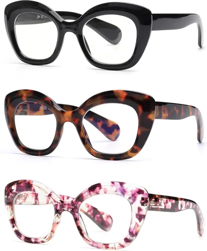 Vista 10 de JM Gafas de lectura con ojo de gato para mujer, lectores de computadora con bloqueo de luz azul con bisagra de resorte Spring Hinge,One Piece Nose