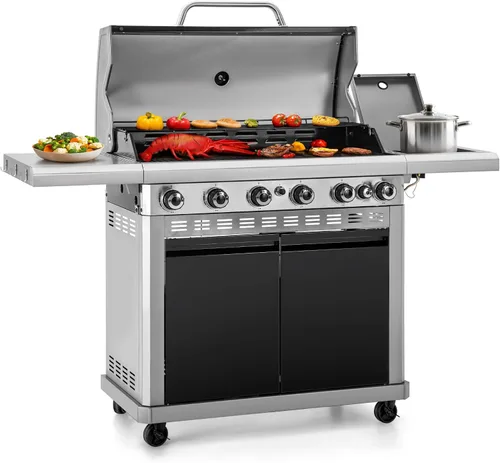 Vista 9 de Captiva Designs Parrilla de barbacoa de gas propano de 4 quemadores con quemador lateral y rejillas de hierro fundido esmaltado de porcelana, salida