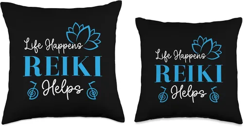 Vista 3 de Reiki Energy Flow Ki Japanese Medicine Healer Gift Healing Namaste - Ropa de yoga Life Happens Reiki ayuda a tirar almohada, 16 x 16 pulgadas