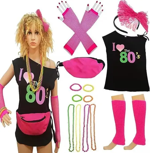 Vista 2 de foci cozi Conjunto de disfraz de los años 80 y accesorios para mujer