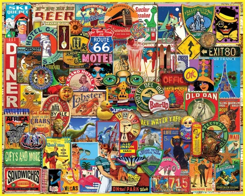 Vista 2 de White Mountain Rompecabezas de 1000 piezas vintage para viajes por carretera, collage con piezas grandes para adultos y familia, 24 x 30 pulgadas