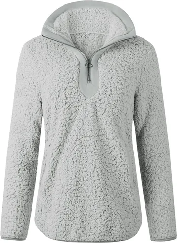 Vista 5 de AQOTHES Sudadera suelta casual con cremallera y bolsillos de forro polar Sherpa para mujer