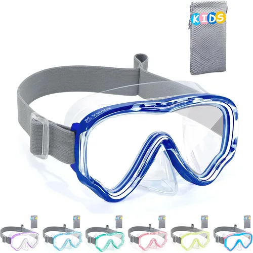 Vista 15 de Vvinca Kids-Goggles with Nose Cover, Diving Mask Elastic Fabric Strap Anti Fog Anti Shattered Lens for Kids Swim Goggles 3-14