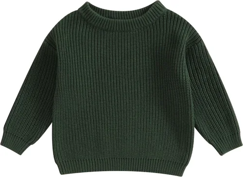 Vista 13 de Karwuiio Suéter de punto para bebé, niña, niño, cuello redondo, manga larga, sudadera para otoño e invierno A-gris