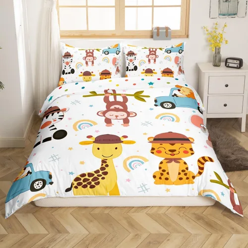 Vista 23 de Feelyou Funda de edredón de elefante de dibujos animados para niños, tamaño individual, juego de ropa de cama de cocodrilo para niños y niñas, funda