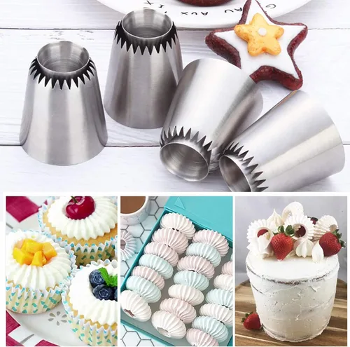 Vista 5 de RoseFlower Juego de 4 puntas de tubería grandes – Kit de boquillas grandes de acero inoxidable para pastelería, cupcakes, pasteles, galletas