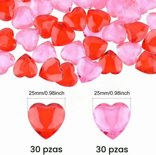 Vista 2 de TUPARKA 60 corazones acrílicos rojos acrílicos para dispersión de mesa, decoración del hogar, rellenos de jarrón en el día de San Valentín