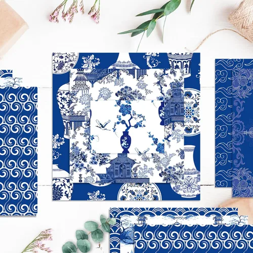 Vista 2 de Papel de álbum de recortes con patrón chinoiserie, 24 hojas de cartulina de doble cara de 12 x 12 pulgadas, papel decorativo para manualidades