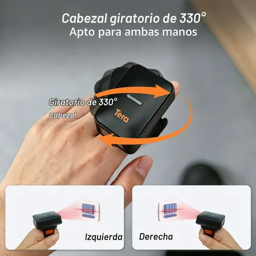 Vista 3 de Tera Anillo portátil del escáner del código de barras: Mini 1D 2D QR lector Rojo