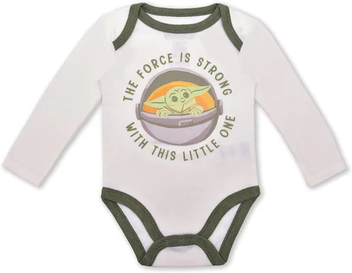 Vista 2 de STAR WARS The Mandalorian Baby Yoda - Conjunto de body de manga larga para niño, pantalones deportivos y babero para recién nacidos, blancoverde
