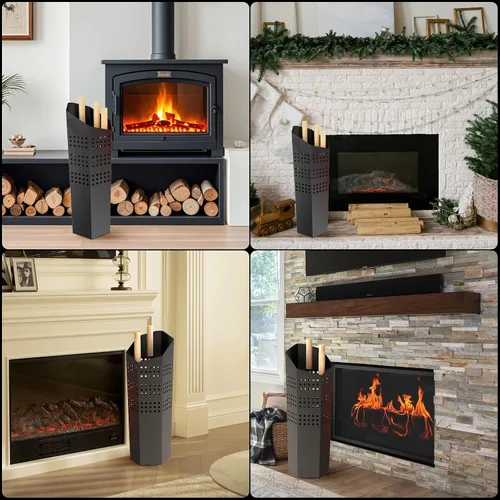 Vista 7 de Juego de herramientas para chimenea para interiores, 4 piezas con soporte hexagonal y ganchos, no necesita montaje, mango de hierro negro y mango