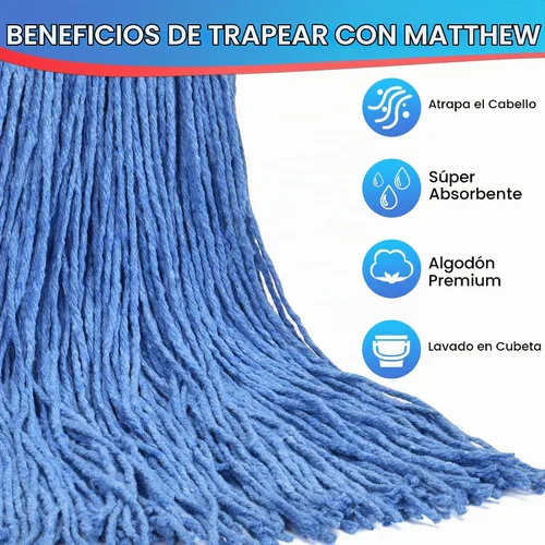 Vista 2 de Matthew Cleaning - Paquete de 3 trapeadores de algodón de 16 onzas, cuerda abierta de algodón, recambios de cuerda resistente, mezcla universal