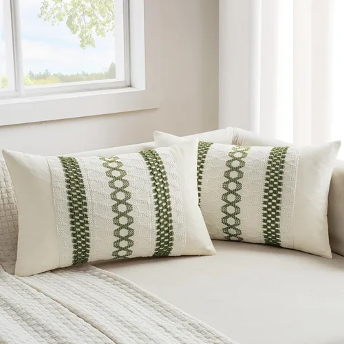 Vista 16 de MIULEE Fundas de almohada lumbares decorativas bohemias, cojín de algodón retro, tejido rustico de macramé para el hogar para cama, sofá, silla, Azul