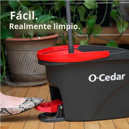 Vista 9 de O-Cedar EasyWring - Sistema de limpieza de suelos con balde y fregona giratoria de microfibra + 2 recambios adicionales, rojo/gris
