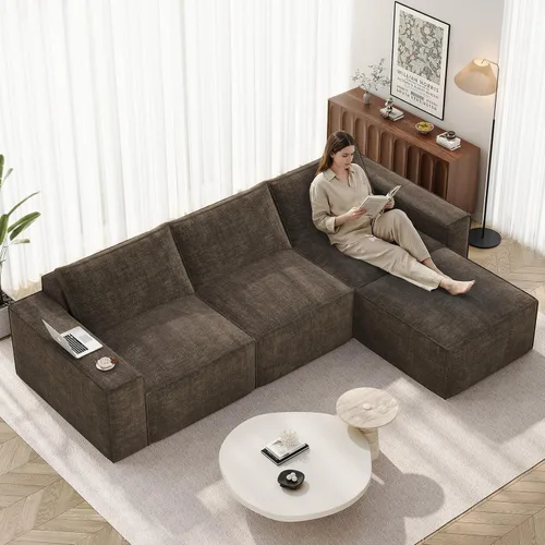 Vista 23 de Vesgantti Sofá Seccional Modular de 114" Sin Estructura, Moderno Sofá de 3 Plazas con Otomana y Asiento Profundo, Sofás de Nube Convertibles