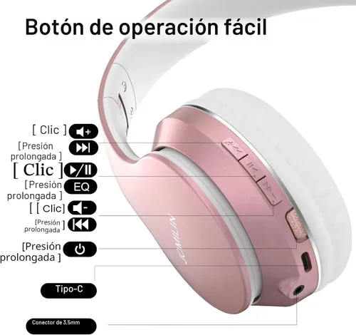 Vista 6 de JOMILIN B9 - Auriculares Bluetooth sobre la oreja, 3 modos de EQ musical y 50 horas de reproducción, auriculares inalámbricos con micrófono, estéreo