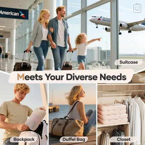 Vista 9 de Veken Juego de 11 cubos de compresión para artículos esenciales de viaje, bolsas organizadoras compresibles expandibles grandes para ropa, bolsas