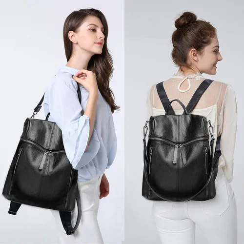 Vista 6 de Mochila de moda para mujer, bolsa de hombro impermeable, Negro -, Viajar