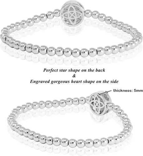 Vista 2 de by you - Pulseras con iniciales para mujer, 26 letras, cuentas redondas del alfabeto, acero inoxidable, oro y plata
