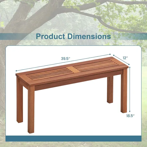 Vista 3 de RELAX4LIFE Banco de madera para exteriores, banco de patio con asiento de listones, marco de madera maciza resistente a la intemperie, banco