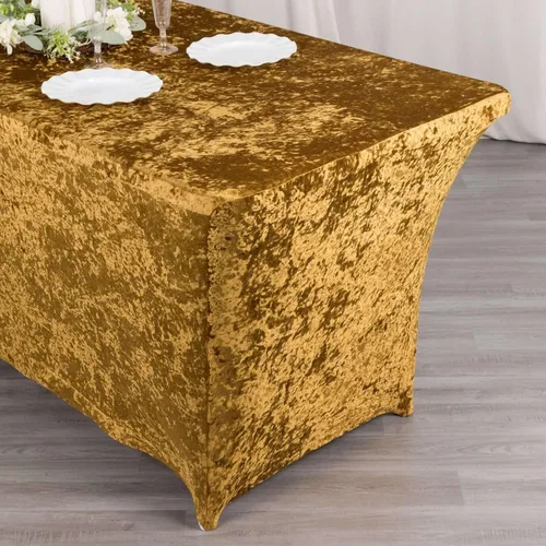 Vista 15 de Efavormart Cubierta de Mesa Rectangular Ajustada Elástica de Terciopelo Aplastado Beige de 6 pies