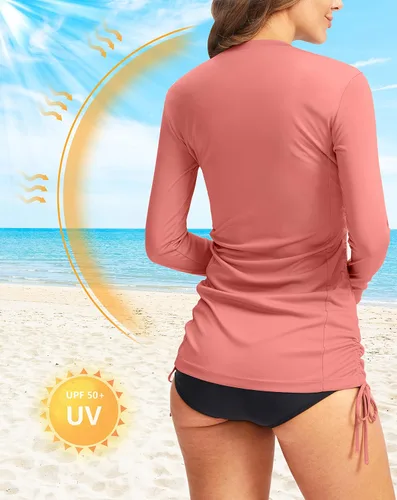 Vista 3 de Soothfeel Women's Long Sleeve UV Sun Protection Rash Guard Shirts UPF 50+ Swim Shirt Swimsuits Top for Women with Zip Pockets