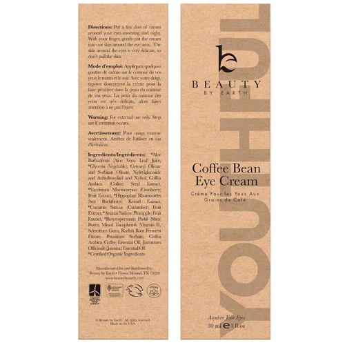 Vista 8 de Beauty by Earth Crema de ojos con cafeína para hinchazón y bolsas debajo de los ojos, fabricada en Estados Unidos con ingredientes naturales