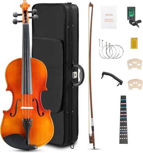 Vista 12 de Ktaxon Violín 4/4 Juego de Tamaño Completo Fiddle, Kit Completo de Violines Acústicos con Tablero Hecho a Mano, Estuche Rígido Ligero de Iniciación