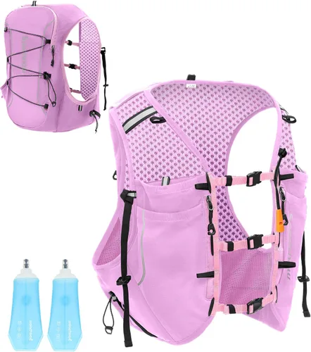 Vista 11 de Sportsnew Chaleco para correr para mujeres y hombres, mochila ligera de hidratación de 10L con bolsillo impermeable para teléfono, paquete