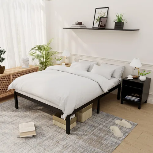 Vista 13 de Base de cama de bambú de tamaño individual con plataforma de madera, estructura sólida y estable con listones antideslizantes, cama alta,