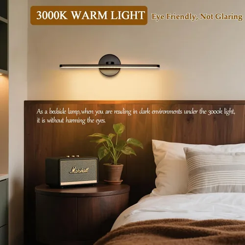 Vista 2 de Lámparas de baño con enchufe de 15.75 pulgadas, modernas luces negras de tocador sobre el espejo, luz cálida de 3000 K, no regulable, luz de imagen