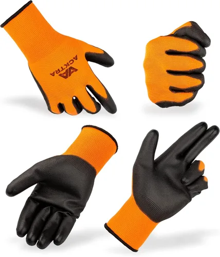 Vista 2 de ACKTRA Guantes de trabajo de seguridad ultrafinos de poliuretano 12 pares, WG002 negro/negro, XS