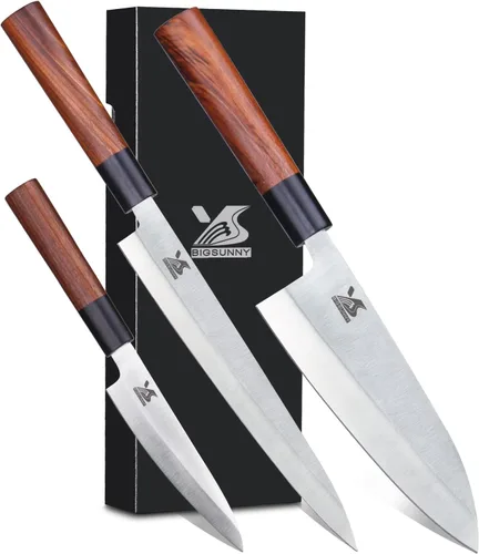Vista 10 de MSY BIGSUNNY 7 pulgadas Deba cuchillo cocina cocina chef sushi cuchillo de acero inoxidable de alto carbono hoja con mango de madera de rosa