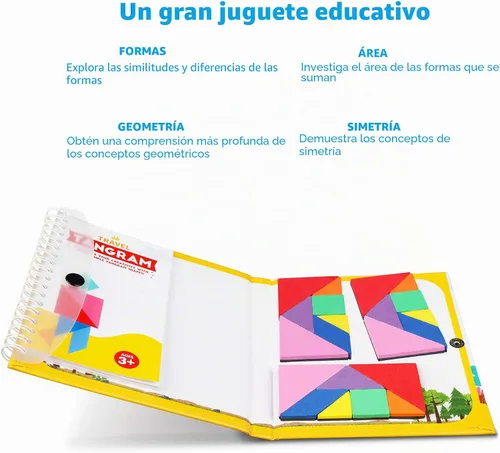 Vista 6 de Vanmor Rompecabezas de Tangram de viaje, 3 juegos de tangram magnético con solución 240, bloques de patrón de forma Montessori, rompecabezas