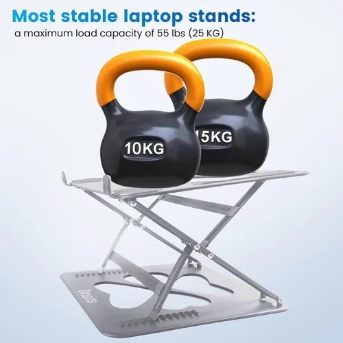 Vista 2 de Soporte mecánico de doble ángulo ajustable resistente para computadora portátil, soporta 55 libras, soporte ergonómico para computadora portátil