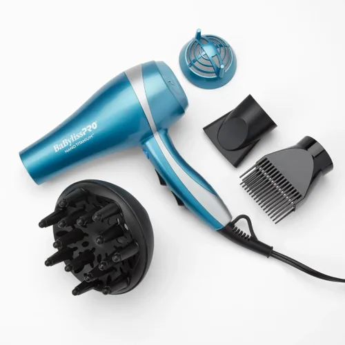 Vista 9 de BaBylissPRO Nano Titanium 2000-Watt Blow Dryer with Concentrator Nozzle, Professional Grade Ionic Corded Styling Tool for Hair