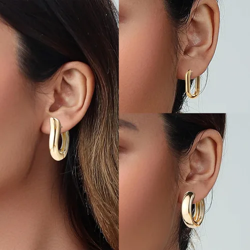 Vista 2 de Juego de 6 pares de aretes de aro de oro para mujer, chapados en oro de 14 quilates, hipoalergénicos, ligeros, gruesos, abiertos, joyería para regalo